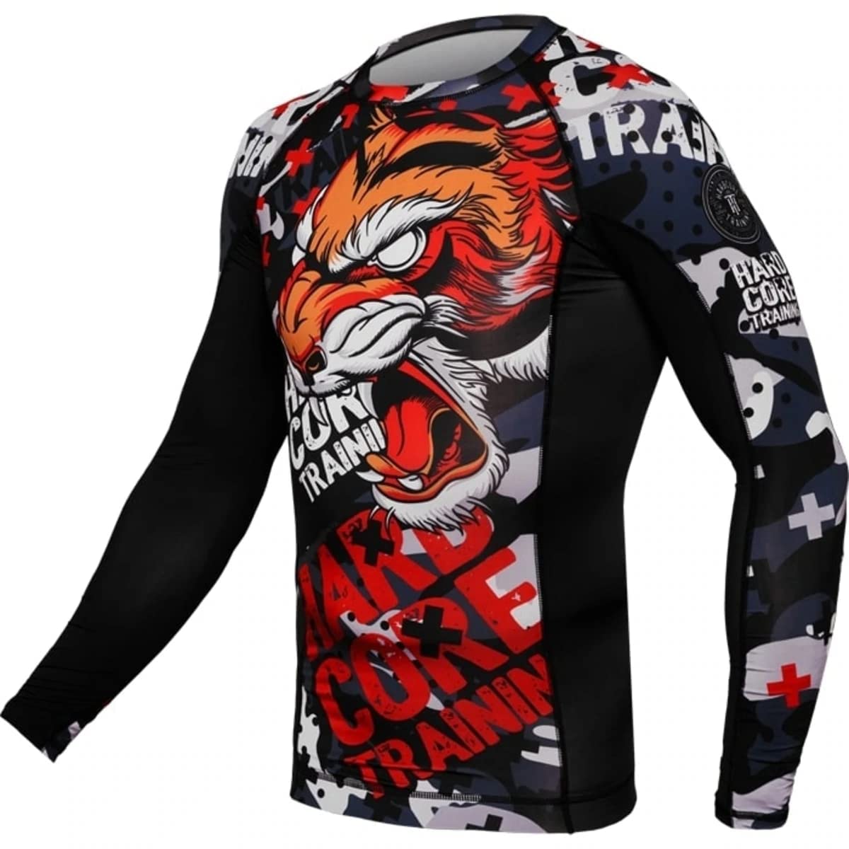 Hardcore Training Rash Guard Mężczyźni Kompresja Koszulka Długi Rękaw BJJ MMA No-Gi Obcisła Grappling Boks (DE/NL/SE/PL, Alfa, M, Regularny, Regularny, Black/Orange/Red)