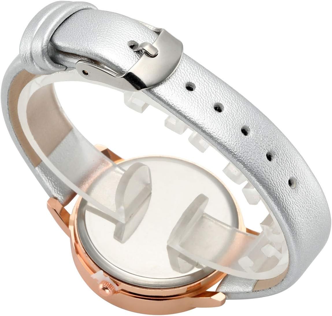 Top Plaza Womens Ladies Fashion Leather Wrist Watch Elegant Simple Butterfly with Floated Rhinestones Analog Quartz Dress Watch Grey -Blue Butterfly image 2 of 7 B083SGTXF4