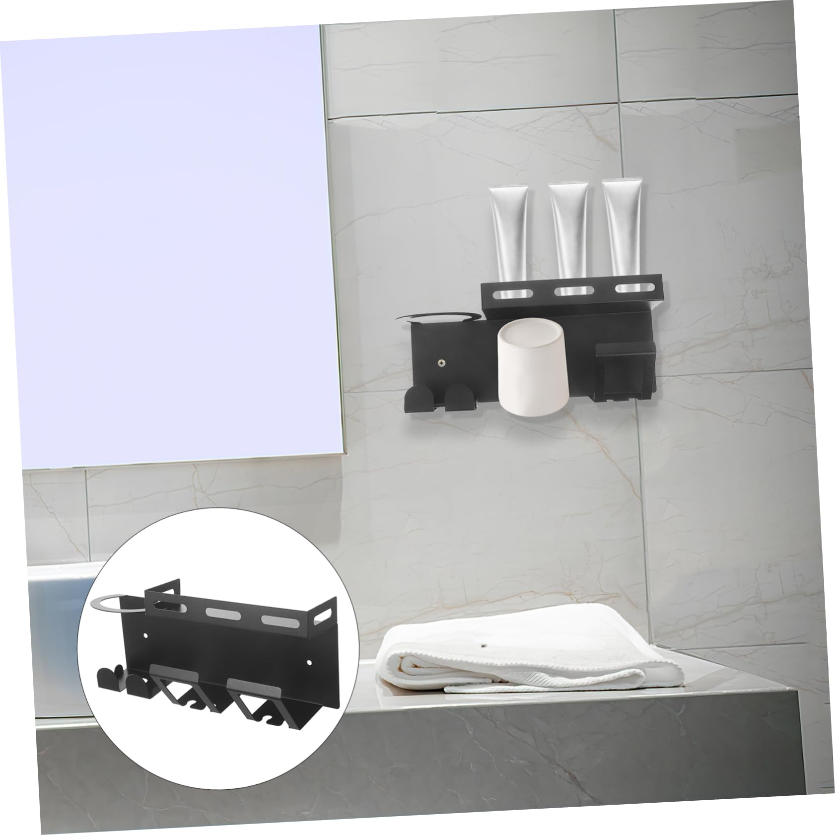 Porte-brosses à Dents Mural Double en Acier Inoxydable Noir