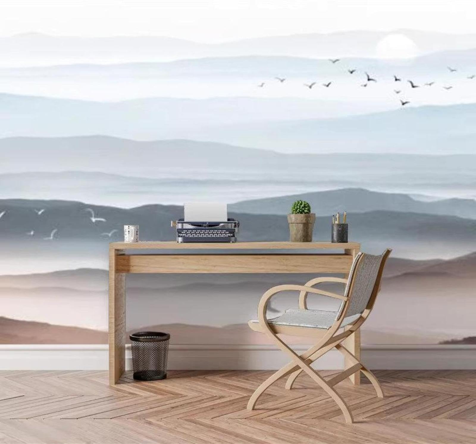 Abstract Ink Wash Landscapes Birds in Flight Scenery 3D Wallpaper Easy Install Feature Office Living Room Sofa Bedroom TV Background Wall Decoration-400cm×280cm