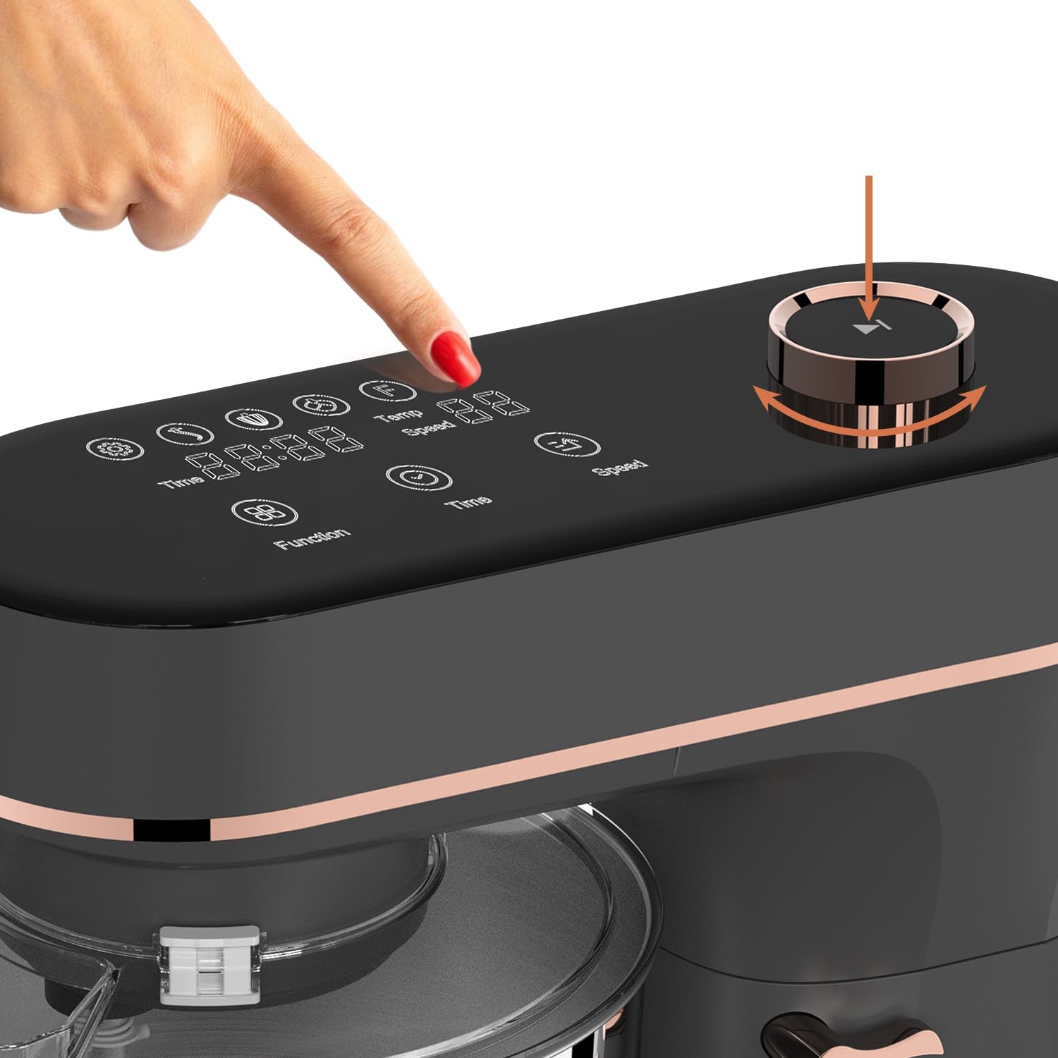 Robot de cocina con tazón de mezcla calefactable de 6,2 l – Batidora planetaria RUHHY 2000 W 11 velocidades y pantalla táctil – Amasadora de masa para pan, pizza, pasteles y pasteles (negro y dorado)