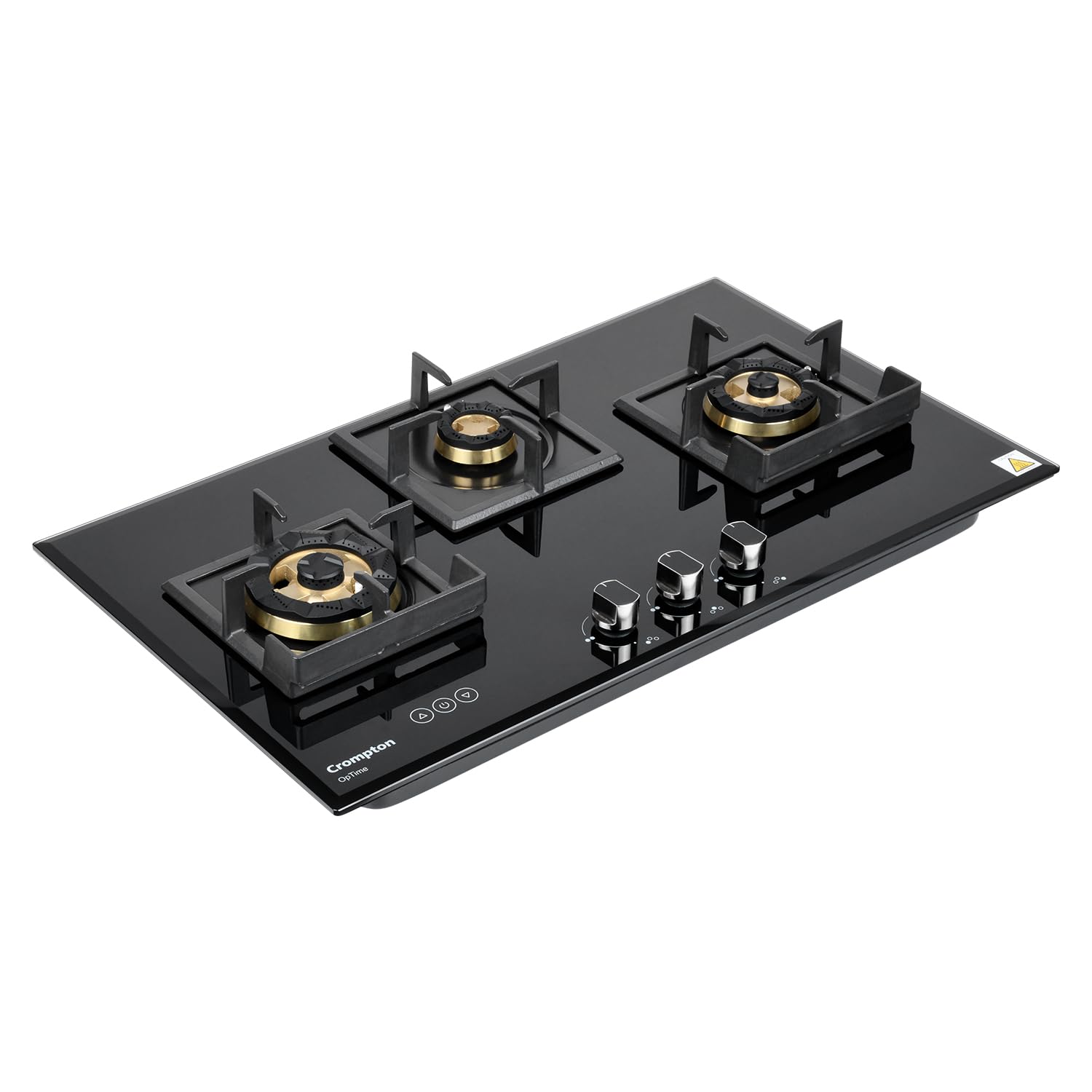 Crompton Optime 78 cm 3 Burners Built-in Glass HOB with Digital Timer, Full Brass Burners & 3D Flame Technology (HOB-OPFB783TI-MBL, Midnight Black)-image-2