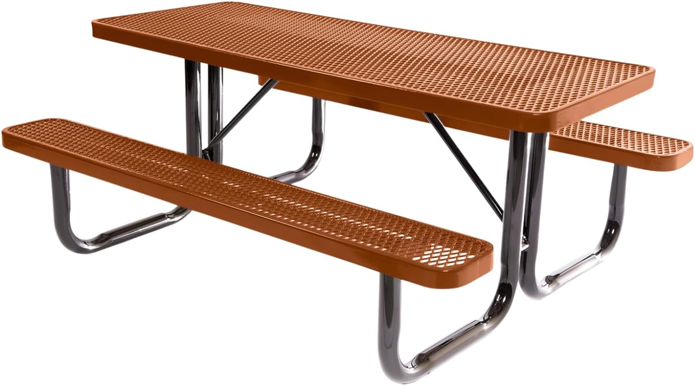 COATEDOUTDOORFURNITURE Heavy-Duty Portable Outdoor Picnic Table, Thermoplastic Coated Expanded Metal Commercial-Grade Patio Dining Furniture Made in America (6ft Rectangular, Textured Copper)