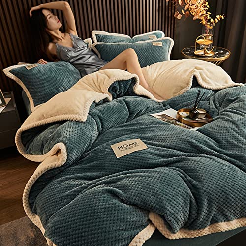 Housse de couette velours cachemire bleu parure de lit double 180x220 chaude