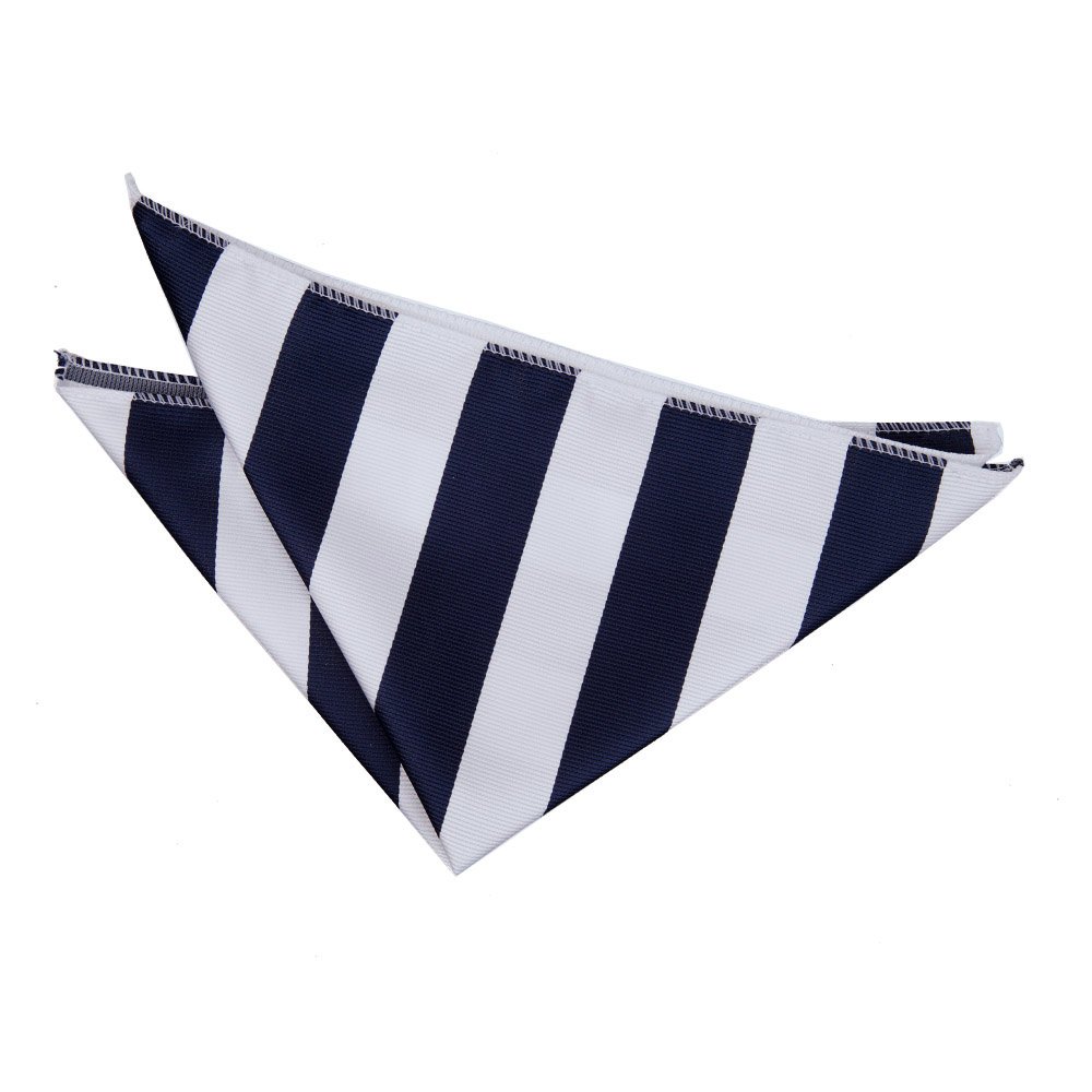 DQT Mens Striped Pocket Square - Wedding, Business & Formal Suit Handkerchief - Navy/White