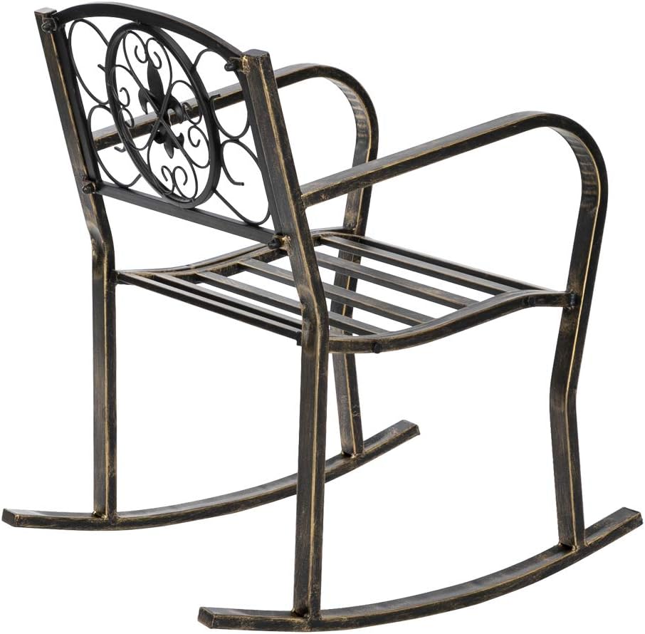 Paint Sun Shape Outdoor Garden Single Iron Art Rocking Chair Family Chairs Outdoor Use Black (style1)