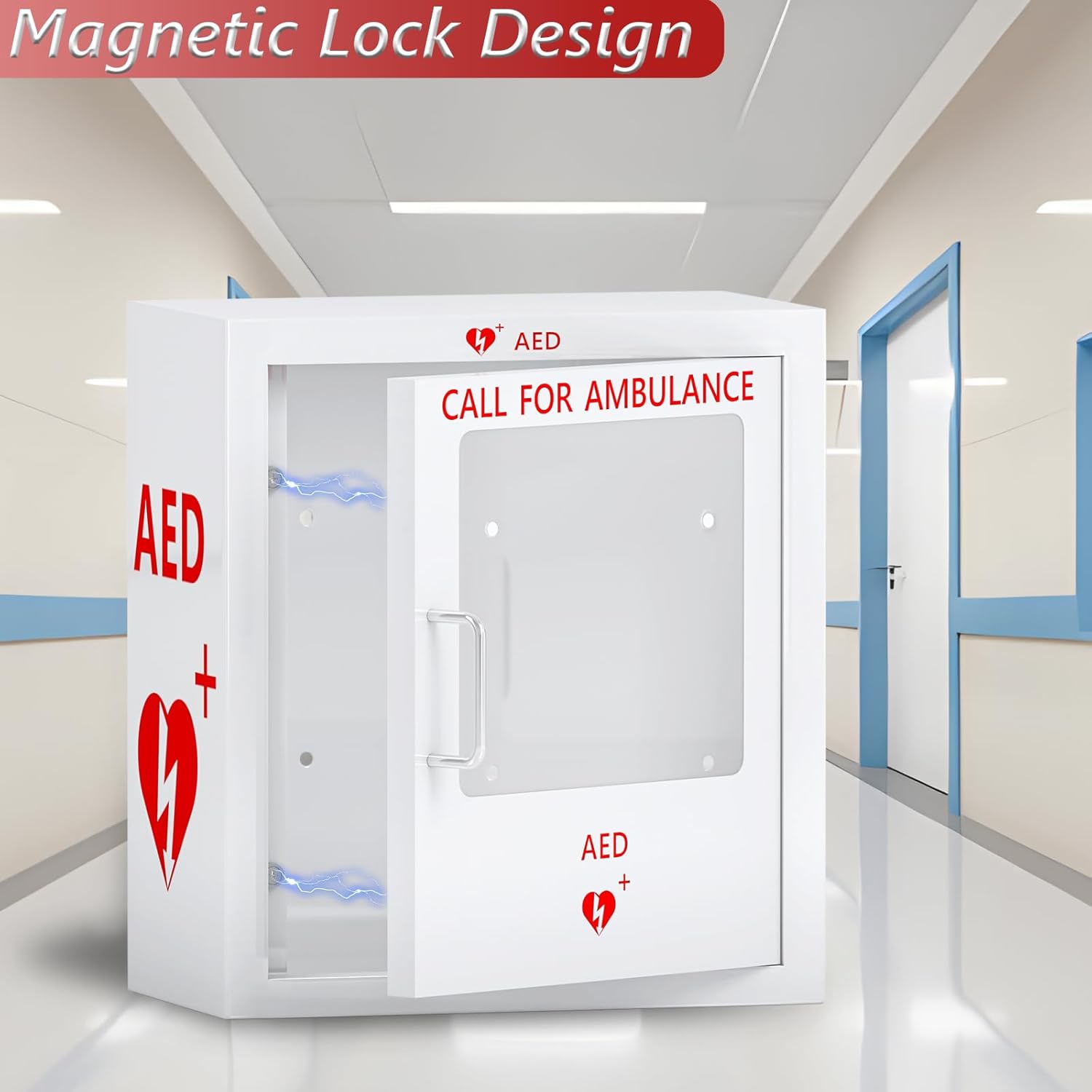 AED Defibrillator Cabinet Fits All Brands of AED, Clear Window Storage Cabinet with Handle & Snap Lock, for Home, Office, Hospital and Public Places, 14.2 x 7.9 x 15.8 Inch - Image 6