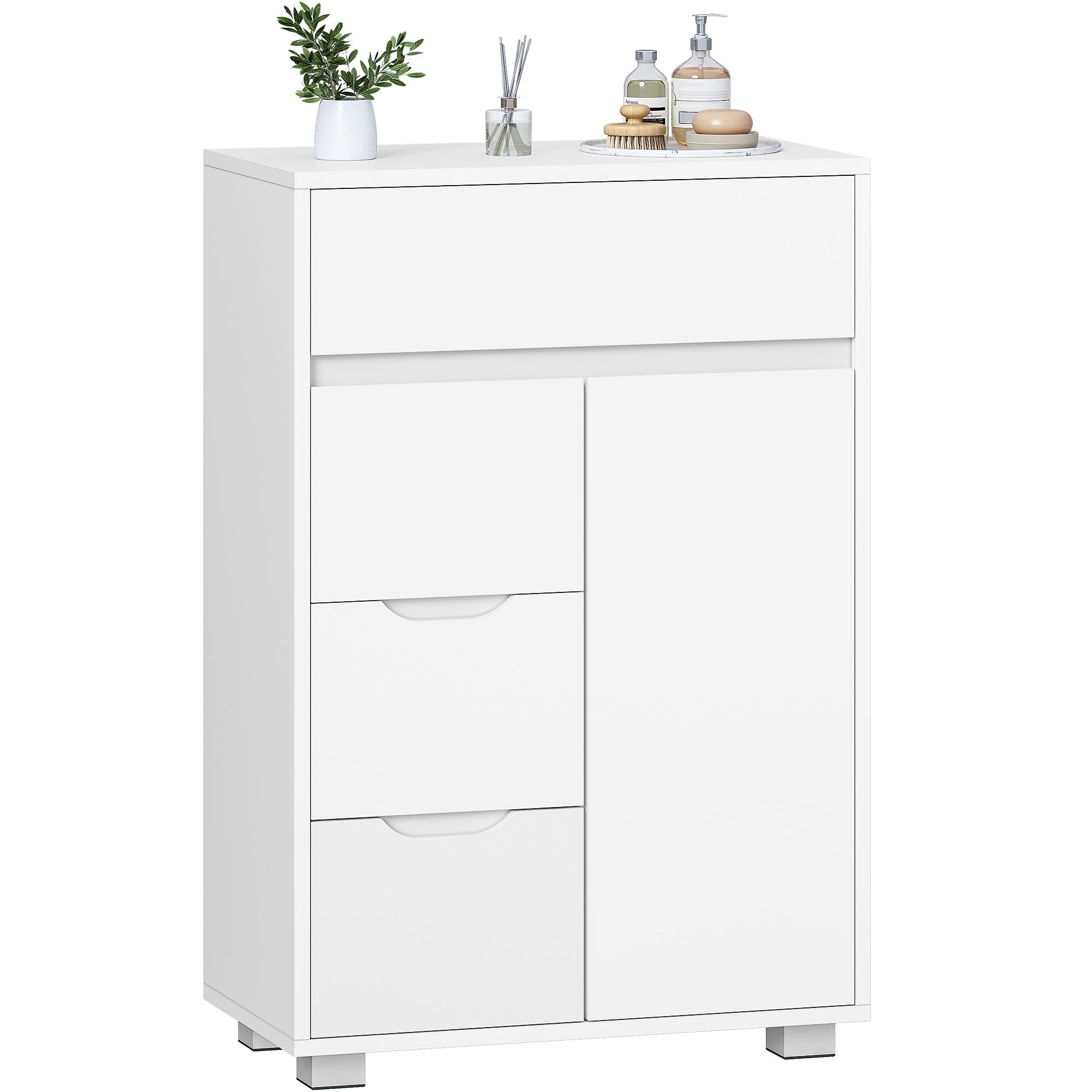 Hzuaneri Mobile Bagno, 4 Cassetti e 1 Anta, Ripiani Regolabili, Grande Capacità di Stoccaggio, Moderno, per Soggiorno o Bagno, Dimensioni, 30 x 55 x 82 cm, Bianco SC05503X