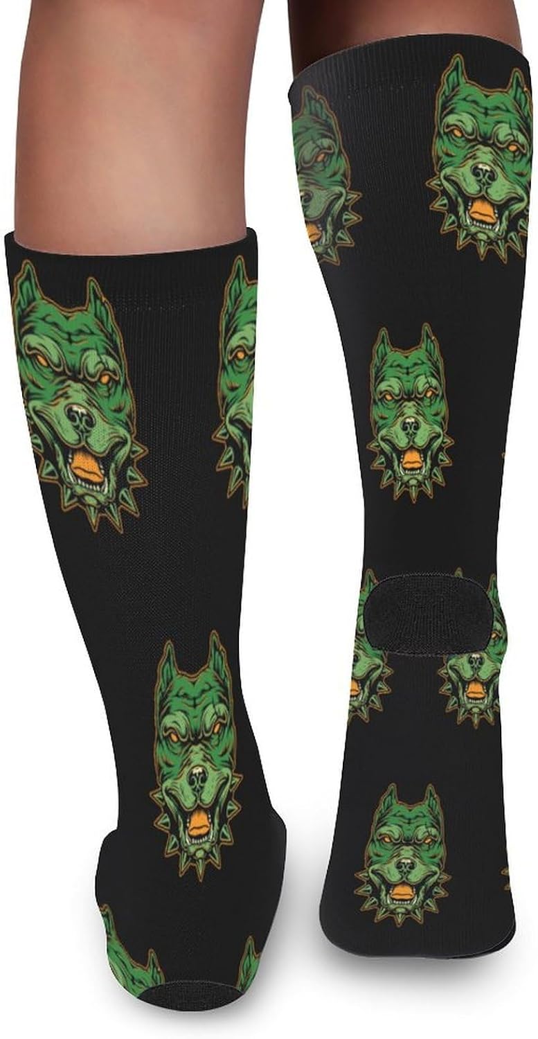 Colorful Pitbull Head Knee High Socks Athletic Long Stockings Sport Casual Crew Tube Sock Boot 46cm