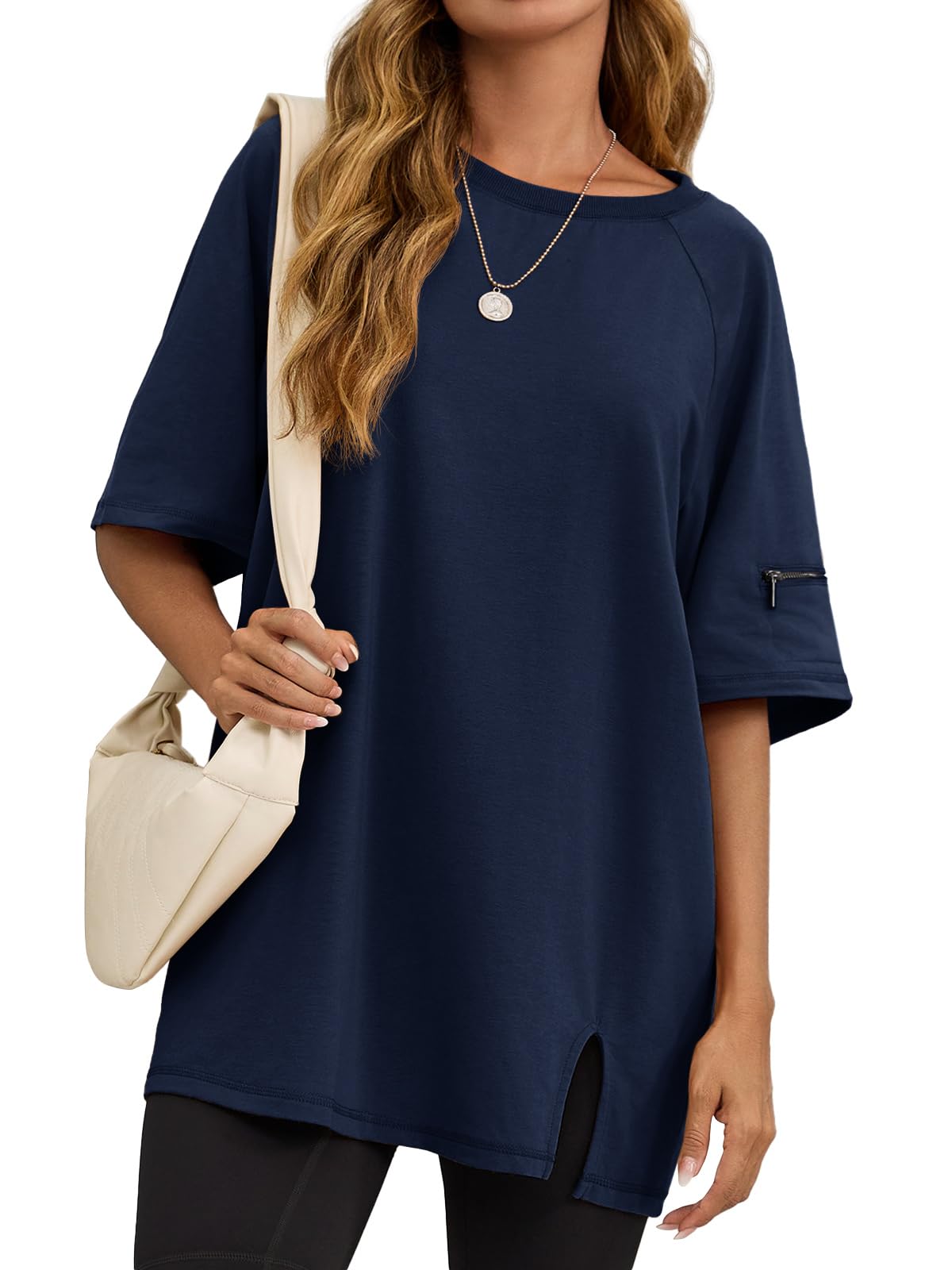 Tankaneo Womens Oversized Workout Tshirts Split Hem Raglan Short Sleeve Tops Summer Casual Loose Fit Tee Shirt