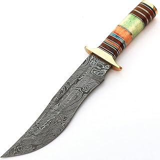 PAL 2000 HUNTING KNIVES Knife With Leather Sheath - Handmade damascus Steel Knife - Custom Knife - 12 Inches Color Bone Handle, 8936 Black, White and Gray
