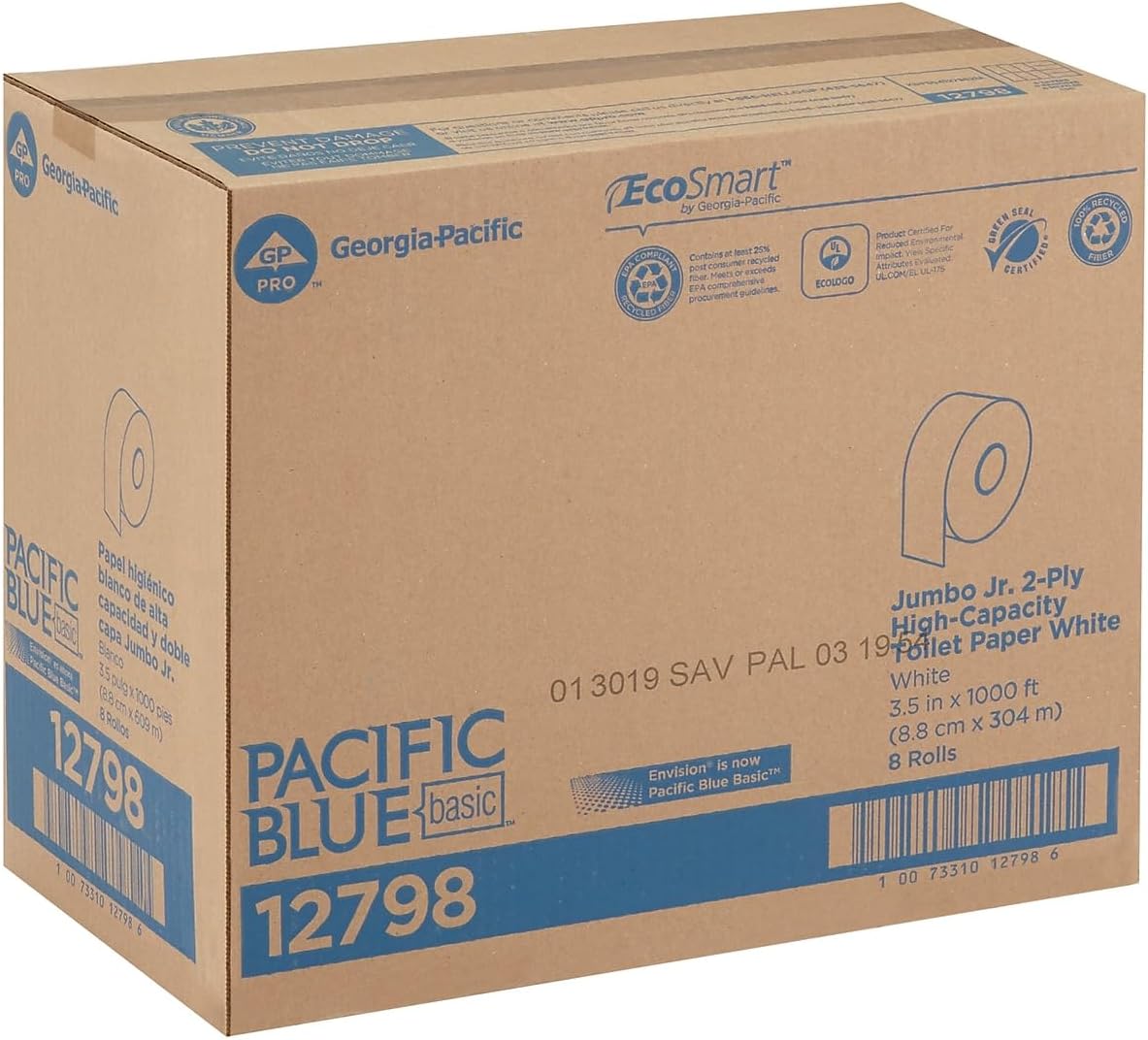 Georgia Pacific 12798 Jumbo Jr. Bathroom Tissue Roll, 9-Inch Dia, 1000ft, 8 Rolls/Carton