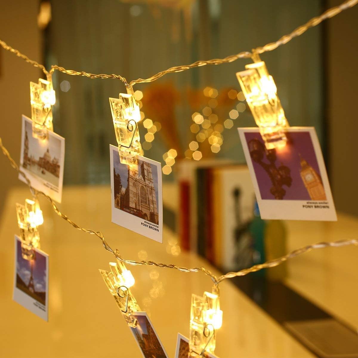 Yeeteching Photo Clip String Light, 17FT Fairy String Lights with 40 Clear Clips Battery Operated for Hanging Pictures,Birthday Party,Dorm Bedroom (Remote Clip Lights)