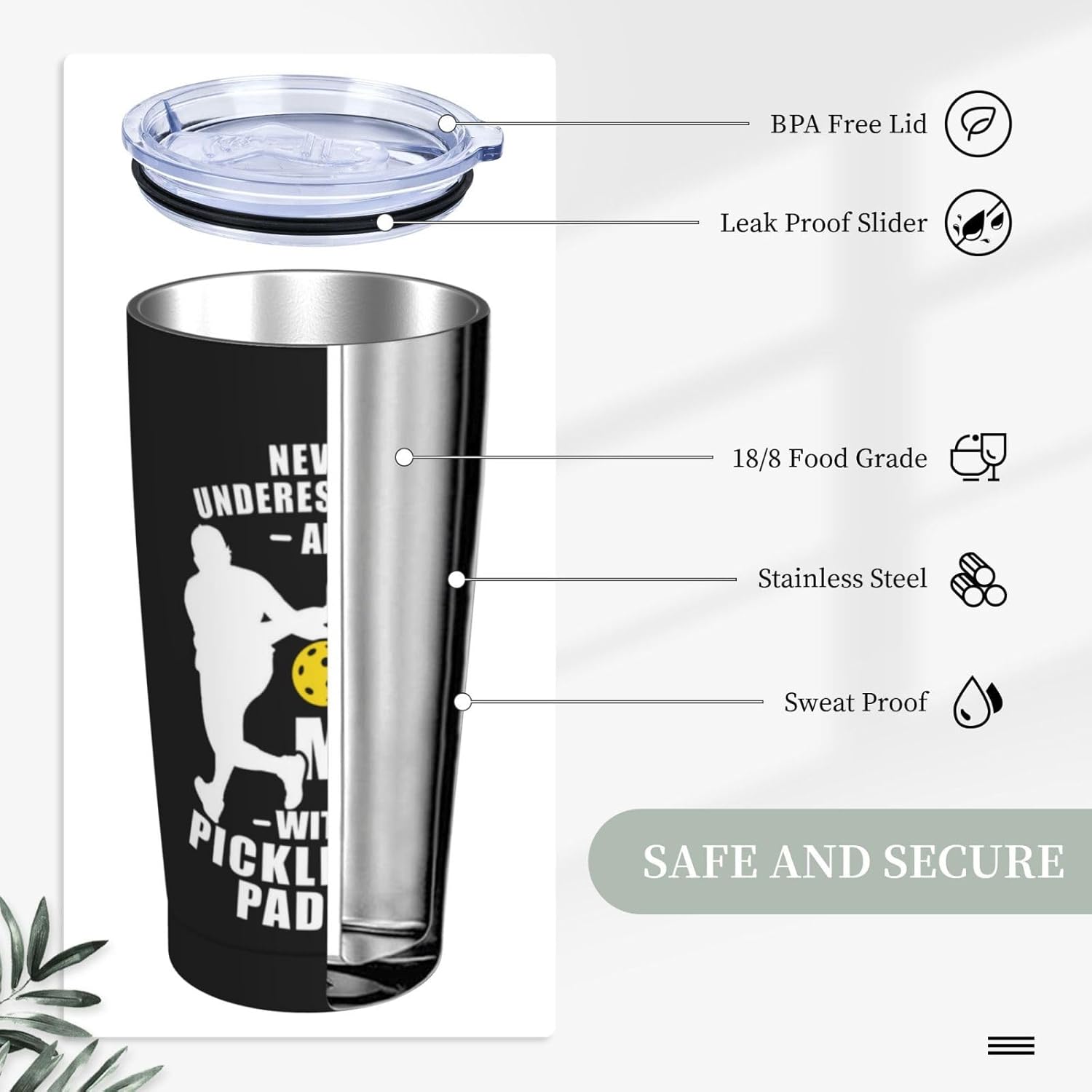 Pickleball Tumbler, Funny Pickleball Gifts for Men, 20 oz Stainless Steel Vacuum Insulated Coffee Cup Double Wall Travel Mug - Image 5
