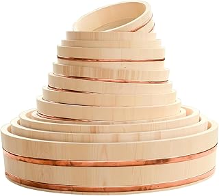 Recipiente de madera para arroz y sushi, cuenco para mezclar con bandas de cobre para cocina doméstica, 12 tamaños