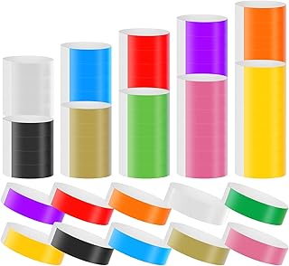 500 Pcs Mersper Colored Plastic Paper Wristbands for Event, 10 Colors Neon Wrist Arm Bands Waterproof Identification Adhesive Bracelets for Party, Concert, Club- Multicolor