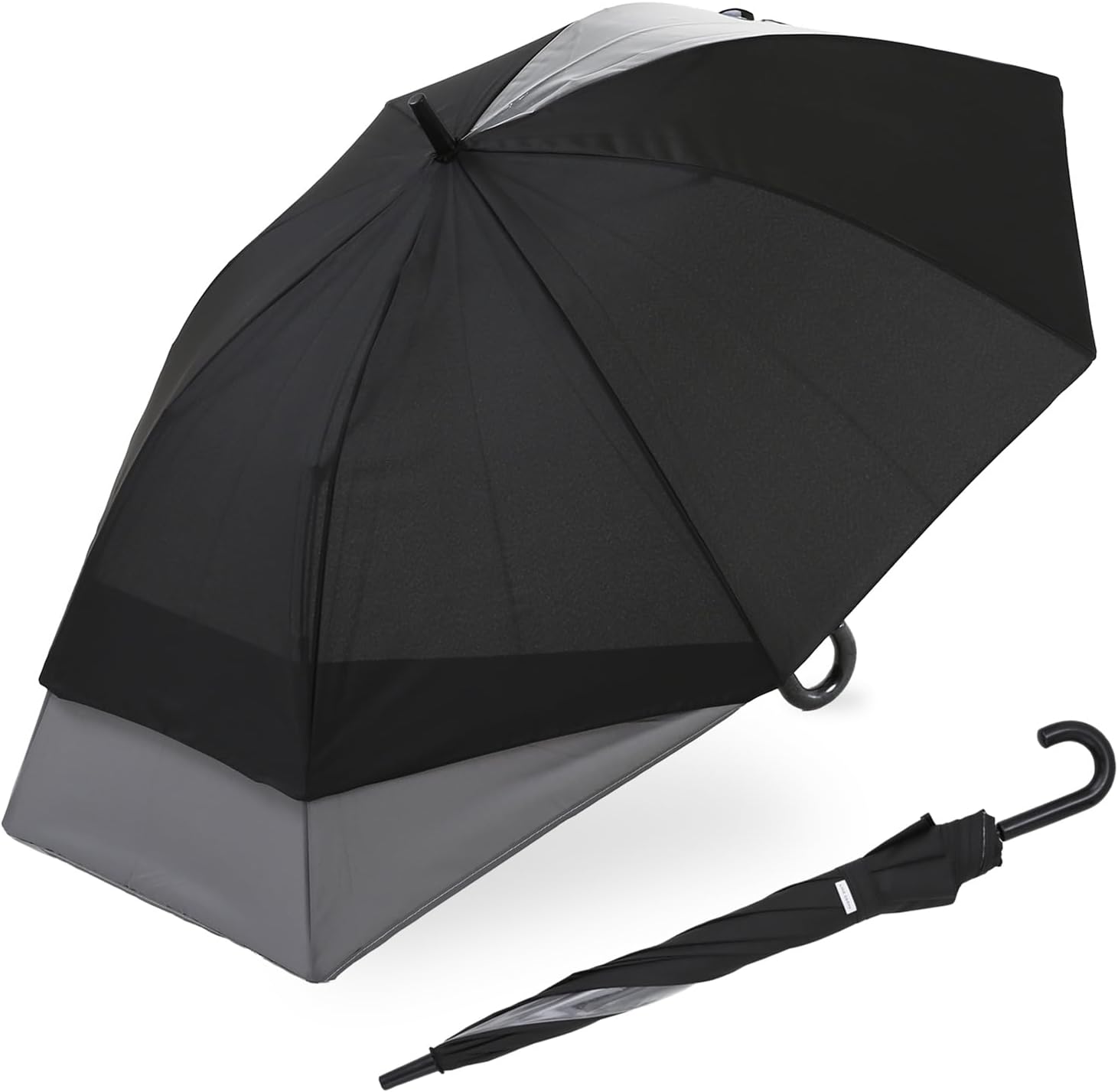 Ogawa Kids' Long Umbrella, Extendable Back Umbrella, T-shaped Dew Tip Transformation Umbrella, Jump Type, 21.7 inches (55 cm), 8 Ribs, Plain, Stretchable Fabric, Reflective Tape, Transparent Window,