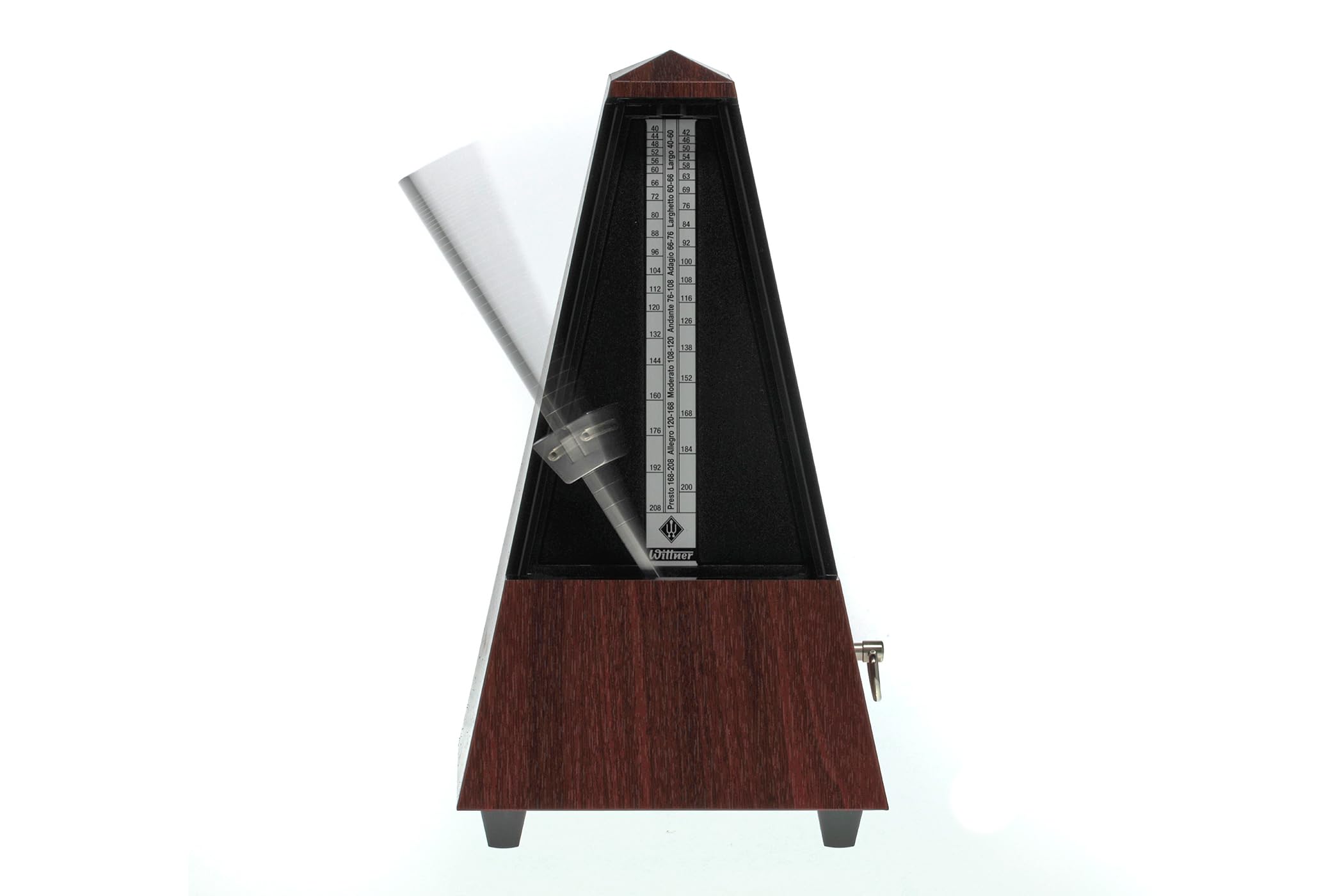 Wittner Metronomo Taktell Forma piramide Sistema Maelzel Serie 845 - Custodia in plastica - Senza campana - Effetto mogano - Meccanico a carica - Non sono necessarie batterie - Made in Germany