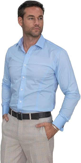 Mens Double Cuff Cotton Long Sleeve Slim Fit Classic Collar Formal Smart Casual Shirt