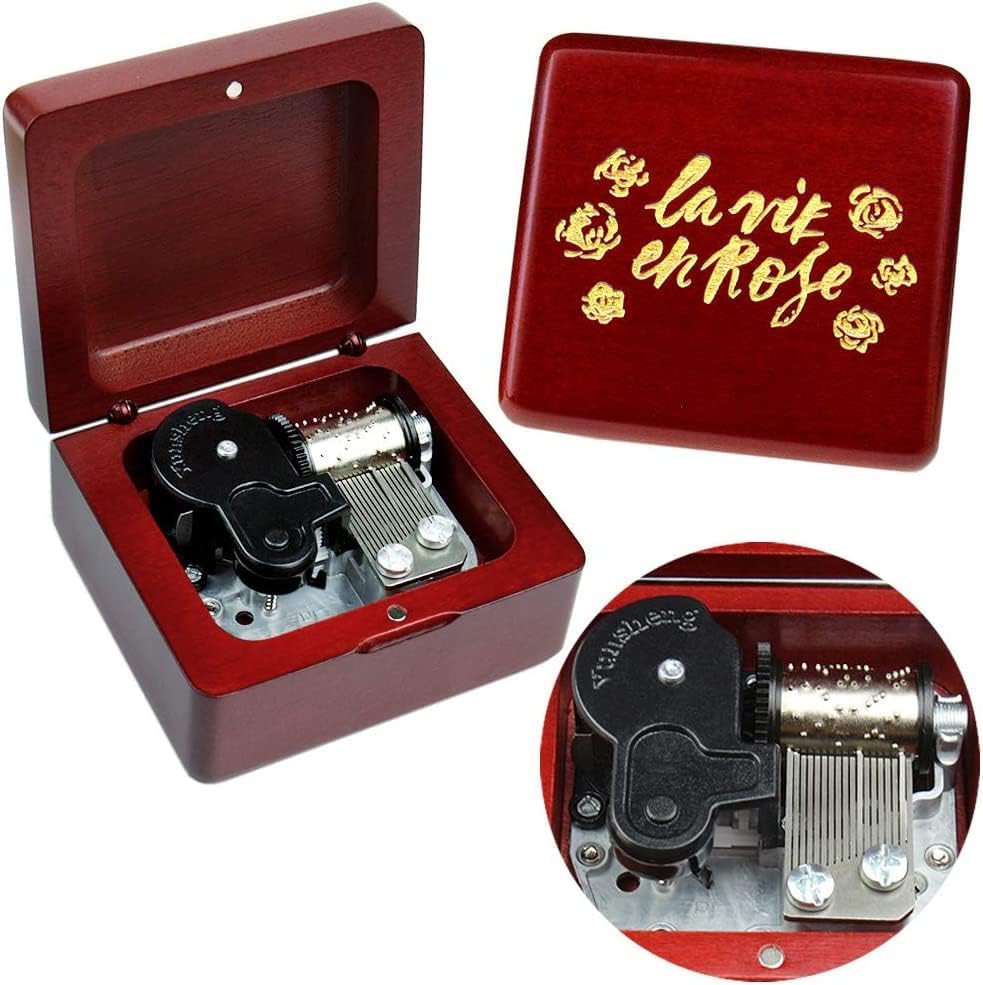Caja de música Sinzyo con mecanismo de madera tallada clásica, caja musical regalo para cumpleaños, día de San Valentín, Navidad (la Vie en Rose -