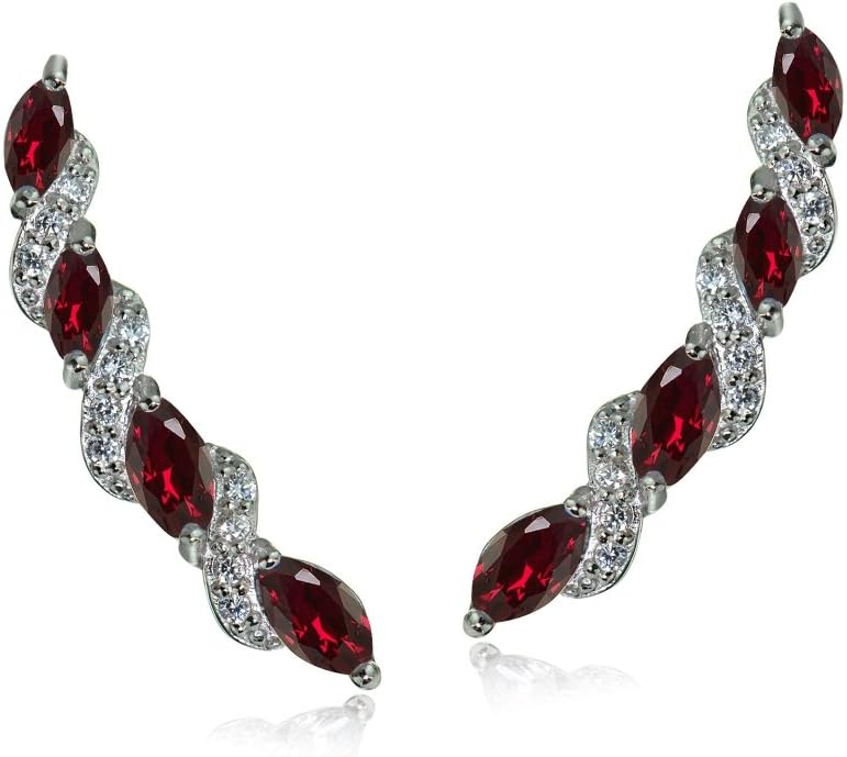 Twist Sterling Silver Ear Climbers & Crawlers - Birthstone & Synthetic Gemstone Earrings for Women