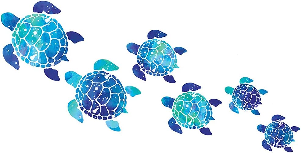 WIRESTER Clear Decal Vinyl Wall Sticker Decoration for Home Office Living Room Wall Bathroom Toilet, Sea Turtles Family Ocean, Set 6 Blue