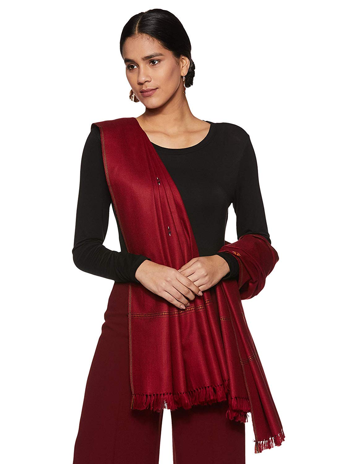 weavers villa Women's Kashmiri Buty Work Maroon Acrylic Shawls, Stoles, 100cm X 200cm-picture-14
