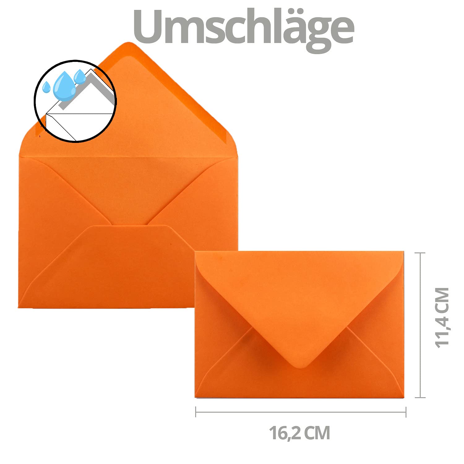 75x nachhaltiges Weihnachtskarten-Set DIN A6 in Blau mit Weihnachtsbäumen und Text - Faltkarten mit Umschlägen DIN C6 in Orange mit Nassklebung - Weihnachtsgrüße für Firmen und Privat