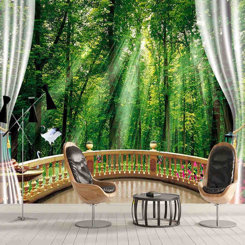 Customize 3D Wall Murals Green Forest Sunlight Balcony Nature Landscape Large Mural Photo Wallpaper For Living Room Sofa Bedroom