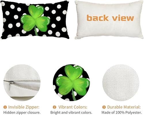 Miniatura 6 de AACORS Funda de almohada lumbar del Día de San Patricio de 12 x 20 pulgadas, decoración de trébol de lunares, funda de cojín de primavera para el