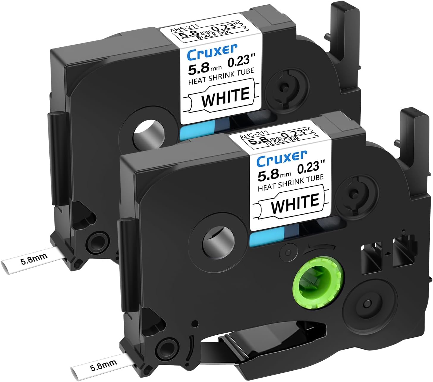 Cruxer 2 Pack Replacement for Brother HSe-211 5.8mm Heat Shrink Tube Black on White HSE211 HS211 Heat Shrink Label Tape for P-Touch PT-D600 E500 D210 D400 E550W 7600 D800W Labels Maker