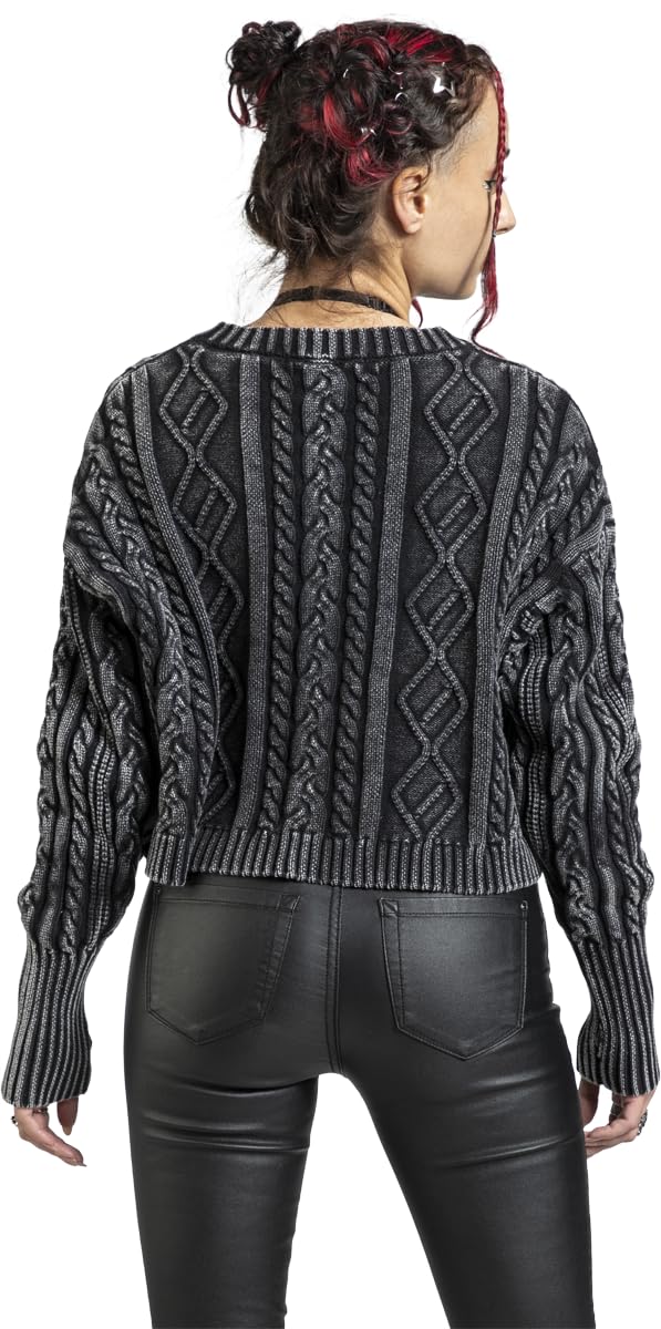 Black Premium by EMP Damen schwarzer Strickpullover mit Acid Wash und Daumenlöchern