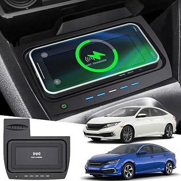 Wireless Car Charger for Honda Civic 2021 2020 2019 2018 2017 2016, Wireless Fast Phone Charging Pad, Fit for Honda Civic Hatchback Si Coupe Type R Accessories Interior Accessories Upgrades