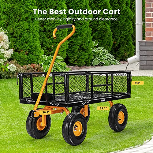 Vivohome Heavy Duty 880 Lbs Capacity Mesh Steel Garden Cart Folding Utility Wagon With Removable Sides And 4.10/3.50-4 Inch Wheels (Black) #TOP1