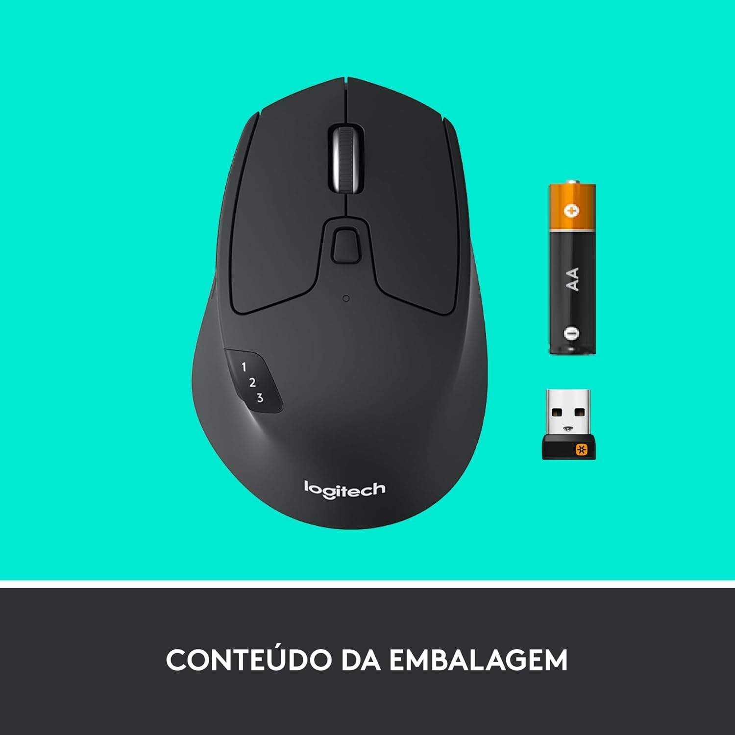 Mouse sem fio Logitech M720 Triathlon com Conexão USB Unifying ou Bluetooth com Easy-Switch para até 3 Dispositivos, 1000 DPI, 6 Botões Programáveis e Pilha Inclusa