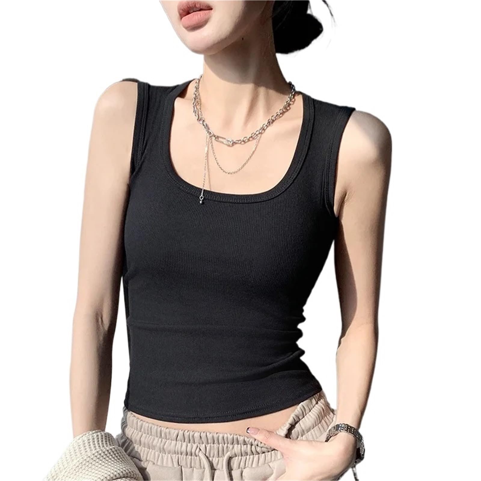Camiseta Tirantes Mujer Camiseta sin Mangas for Mujer con Camisola y Top sin Mangas for Primavera y Verano, Camiseta de Base Corta for Mujer(Green,XXL)