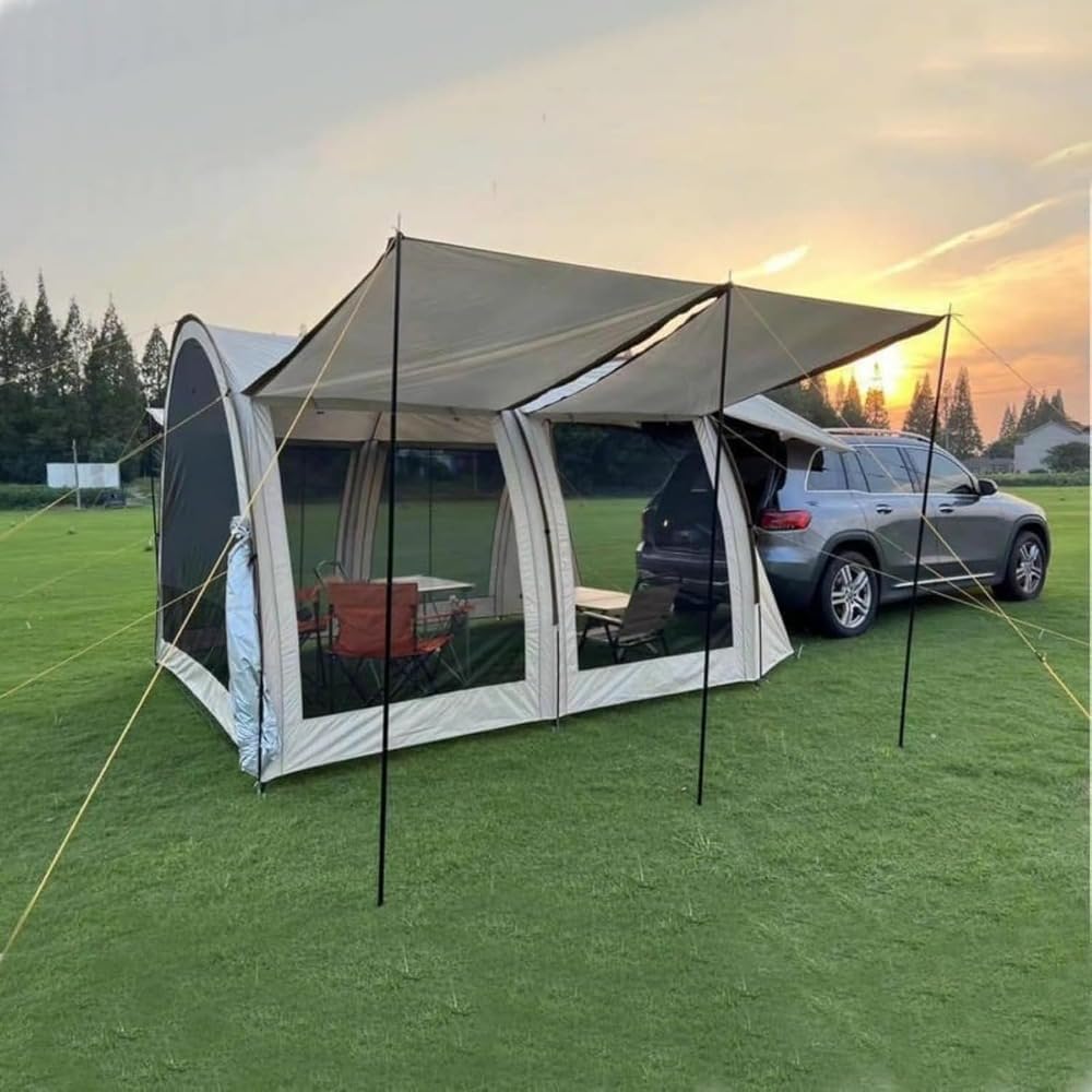 Car Side Tent for Cars, Integrated Sun Shade Swing, Tunnel Type Car Tent, Car Door Tent, Open Type, Car Camping Tent, Easy to Assemble, Protects Against Wind and Rain, Blocks Mosquitoes and