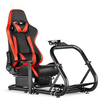 Minneer Immersive Drive Fly Simulator Cockpit with Red Seat Fit for Logitech G29 G923,for Thrustmaster T248 T300,for Fanatec Racing Gaming Steering Wheel Stand,Wheel Pedal Handbrake Not Included