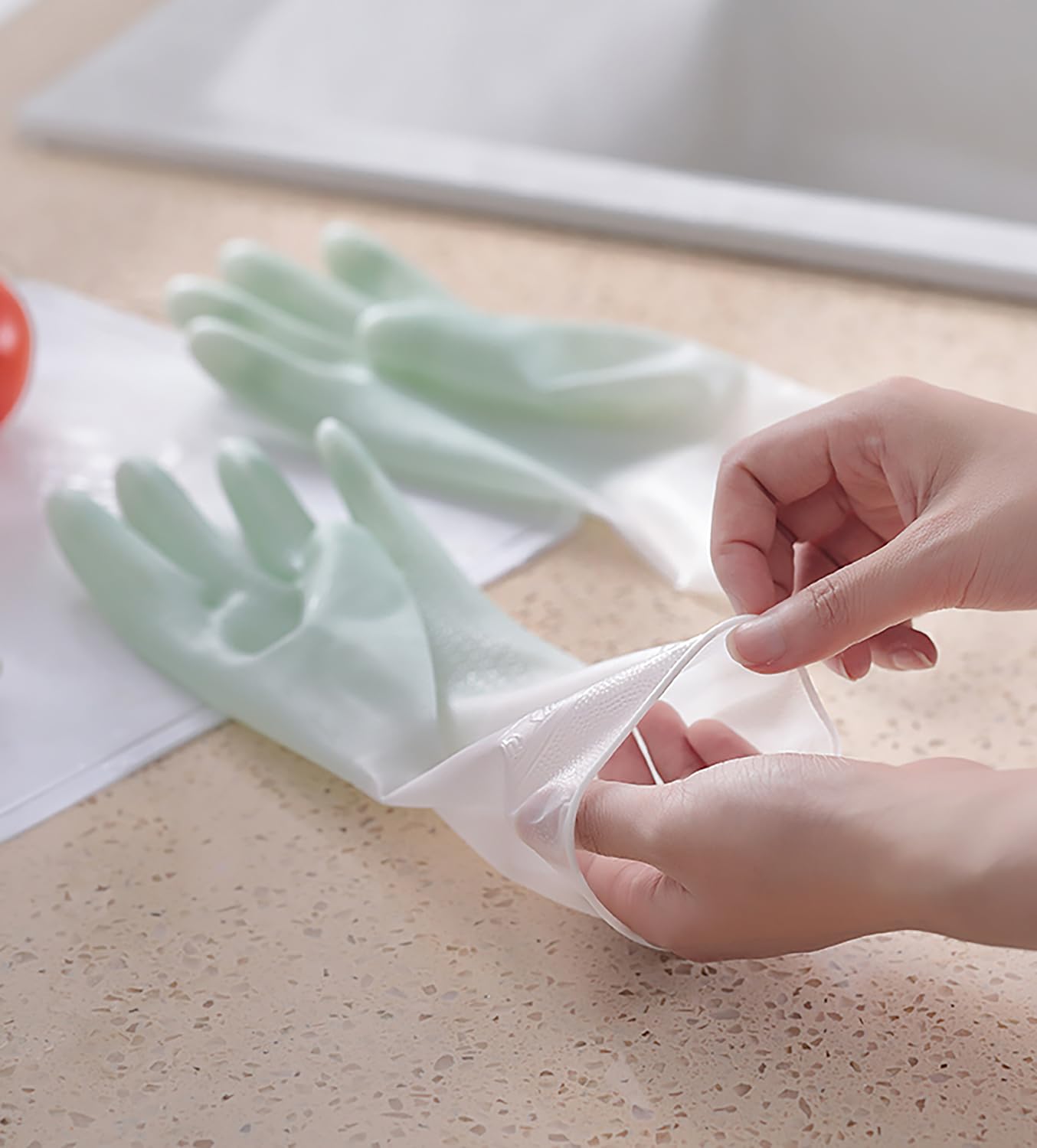 FJ-Manmiao 3 Pairs Cleaning Gloves for Dishwashing and Kitchen, Waterproof, Reusable (Large)