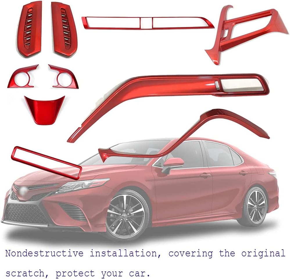 for Toyota Camry LE SE XLE XSE 2018-2020 ABS Full Set of Car Interiors Instrument Panel Decorative Center Console Moulding Trim Air Outlet Automotive Steering Wheel Cover Accessories 10Pcs