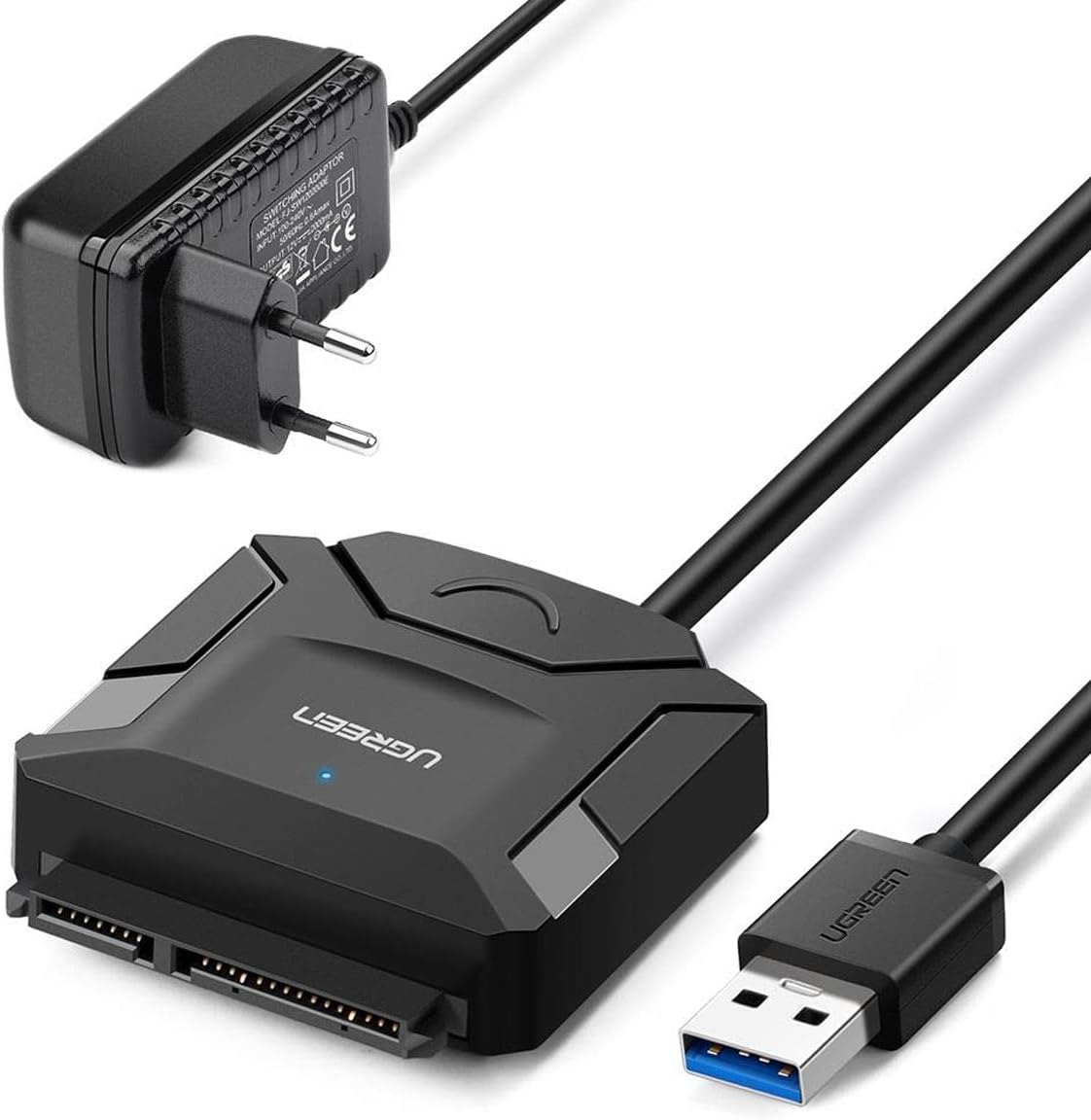 Ugreen group limited UGREEN USB 3.0 auf SATA Adapter Konverter Kabel UASP für 2,5"/3.5" SATA I II III Festplatten Laufwerke HDD/SSD mit 12V/2A EU Netzadapter