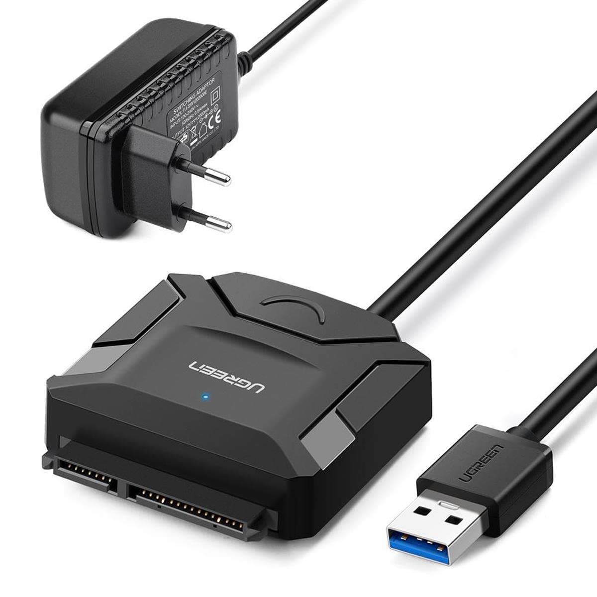 Ugreen group limited UGREEN USB 3.0 auf SATA Adapter Konverter Kabel UASP für 2,5"/3.5" SATA I II III Festplatten Laufwerke HDD/SSD mit 12V/2A EU Netzadapter