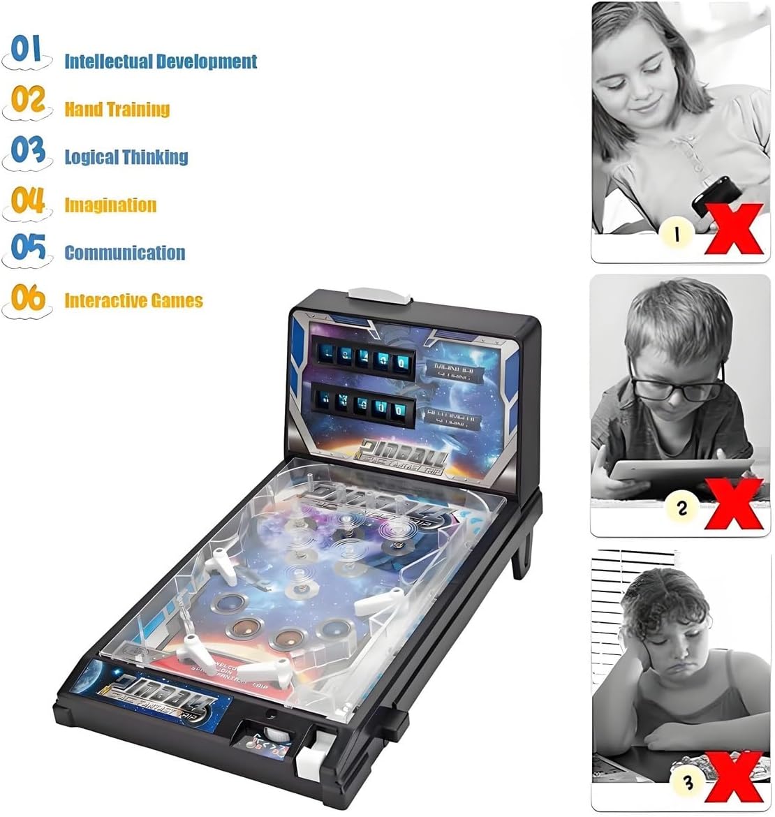 Electronic Tabletop Pinball Game - Retro Arcade Machine with Lights, Sounds and Scoreboard, Desktop Ball Shooting Toy for Family Kids, Birthday Party