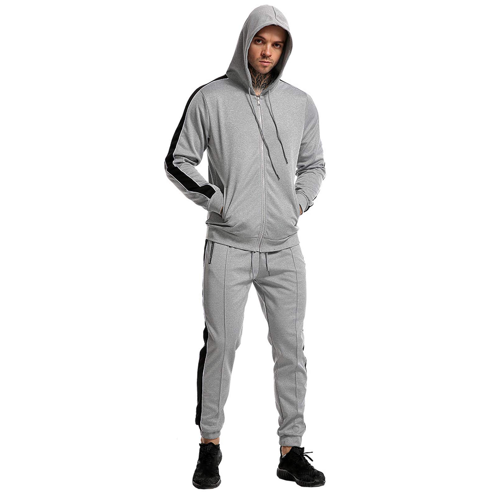 Tuta da uomo con zip e cappuccio, pantaloni da jogging con tasca | Tuta Per Il Tempo Libero Sport Uomo Casual Giacca da Golf Pantaloni Jogging Tasca Set Casa Lavoro