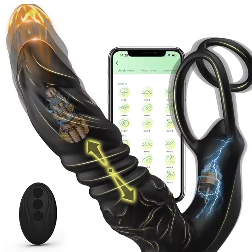 Controllo APP Uomini Massaggio prostata Uomini Massaggio prostata con doppio anello di coda in silicone Plug anale Dild Vibratori modellati Giocattoli sessuali anali per adulti per coppie gay