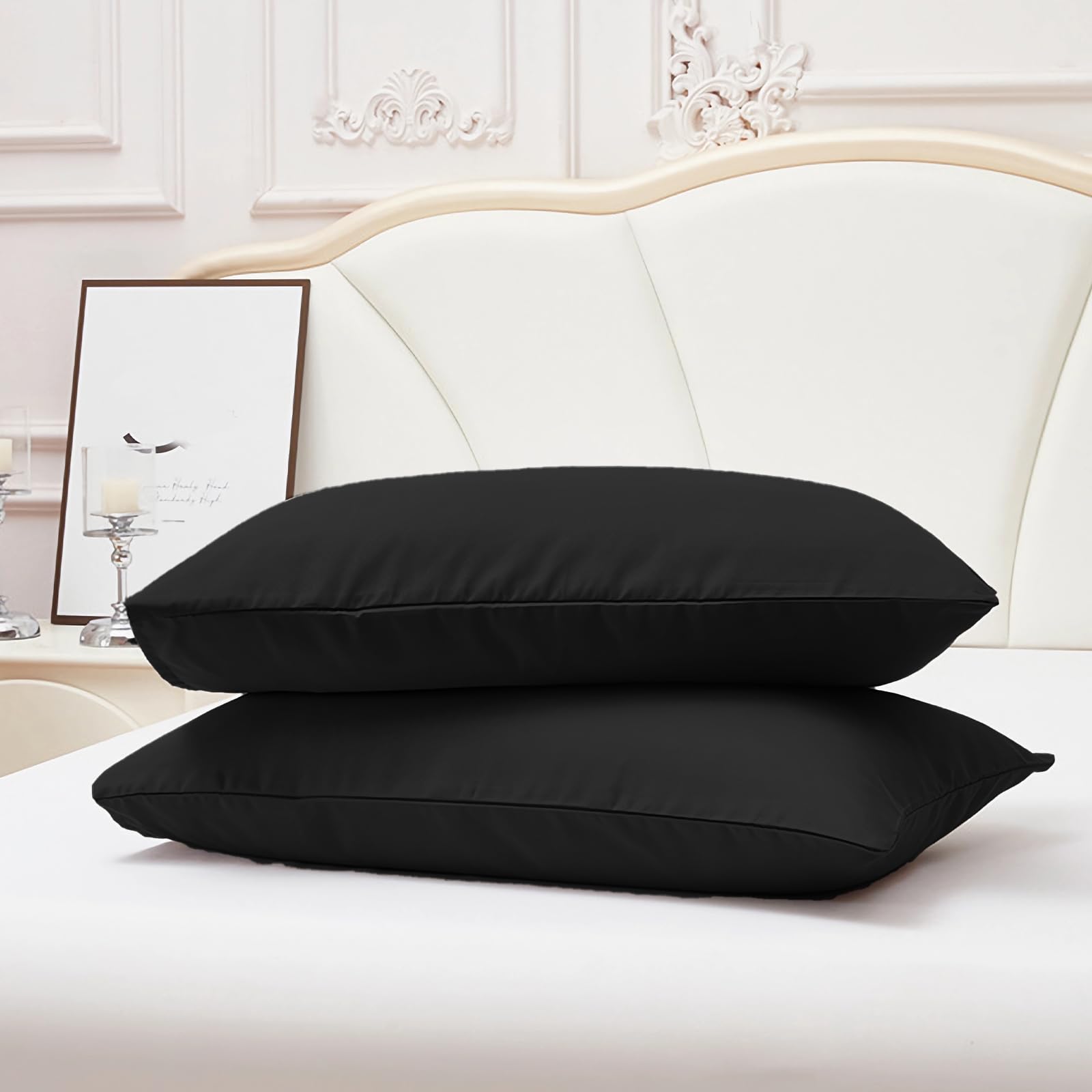 Pillowcase Set, 2 Pack Soft Pillow Cases with Envelope Closure, Black