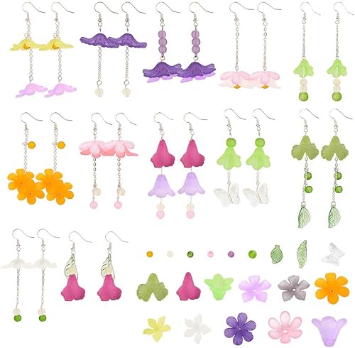 Miniatura 92 de SUNNYCLUE 1 caja de 10 pares de dijes acrílicos de flores florales 3D, kit de fabricación de aretes de lirio de cala para hacer joyas, iniciadores