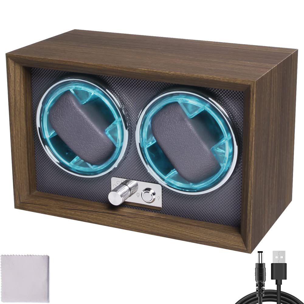 Automatic Watch Winder with LED Light Soft Flexible Watch Pillow AC Adapter Quiet Motor 4 Rotation Modes 2 Slots