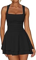 Kaximil Women's Square Neck Ruffle Hem Mini Dress - Ruched Waist Sleeveless Party Dress for Club & Night Out
