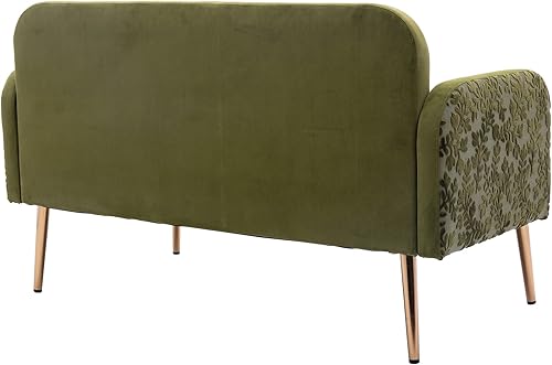 Miniatura 7 de Sofá biplaza verde de terciopelo, sofá pequeño para dormitorio, sofá con pies de metal, 2 almohadas incluidas